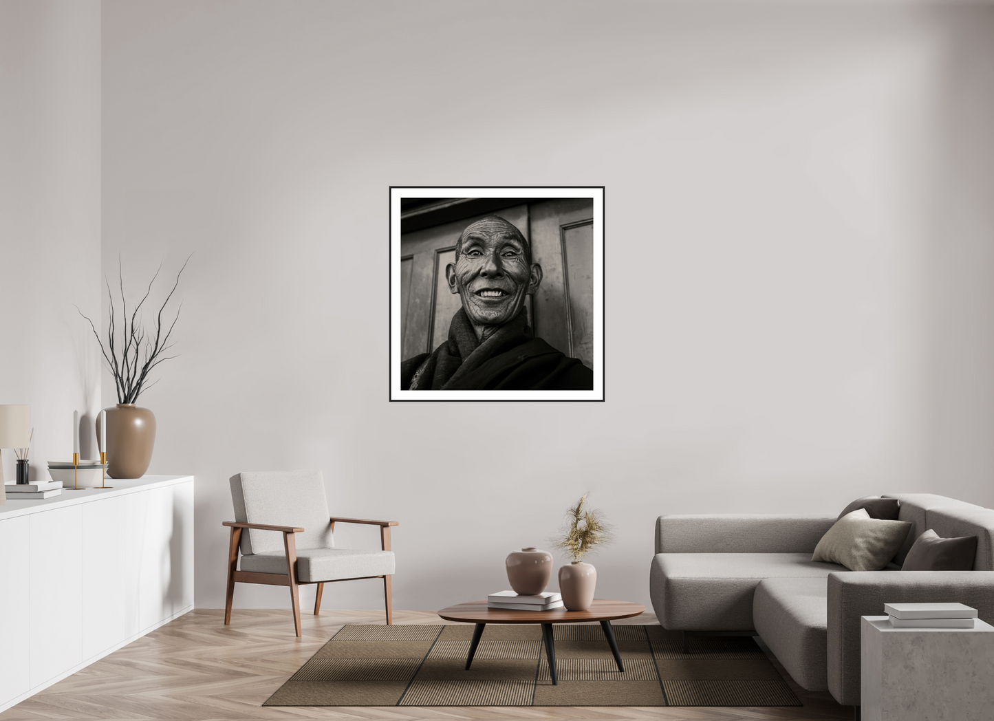 40 x 40″, Black Matte Frame Reincarnated Tibetan Monk