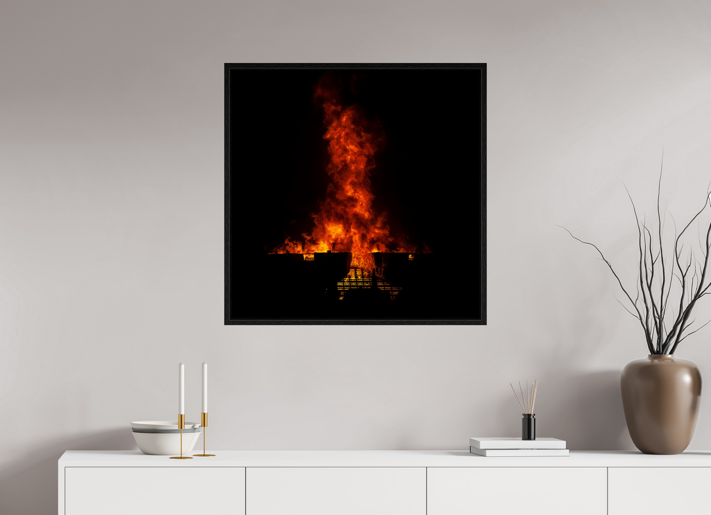 30 x 30″, Floater Frame Burning Man - Flames