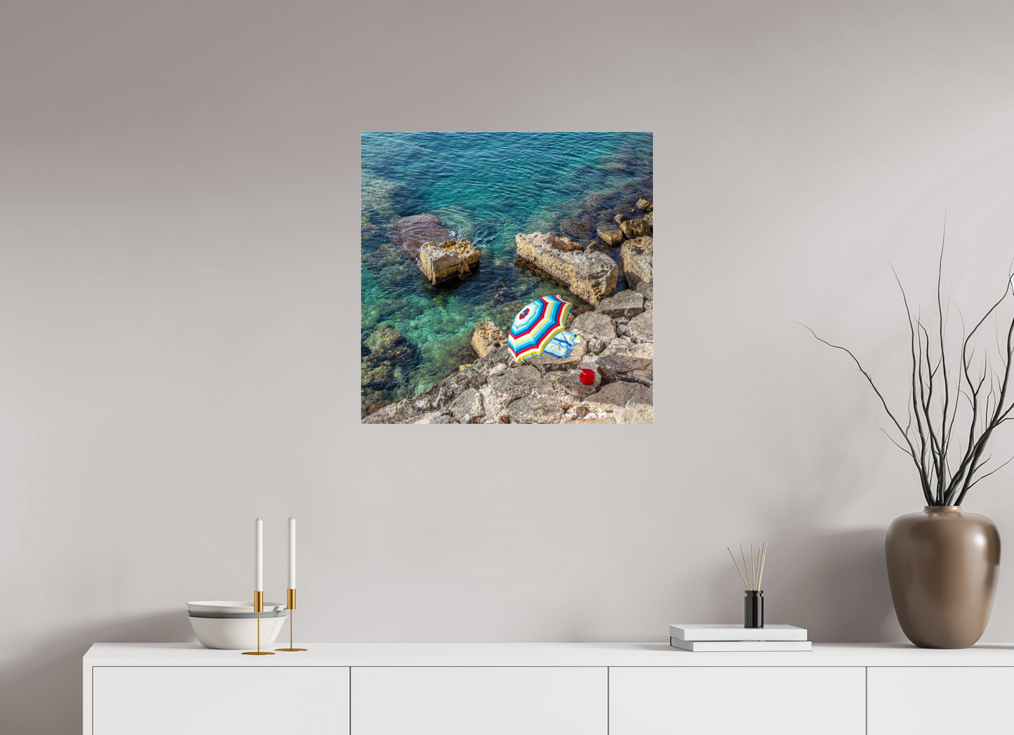 25 x 25″, Frameless Acrylic Glass Monopoli Beach