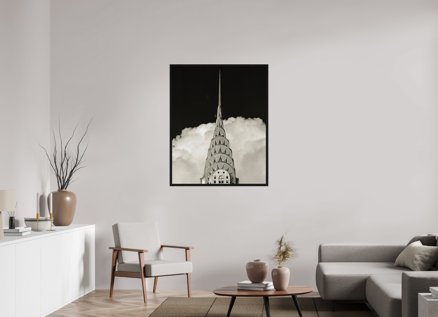 35 x 43.7″, Floater Frame Chrysler Building Against Clouds