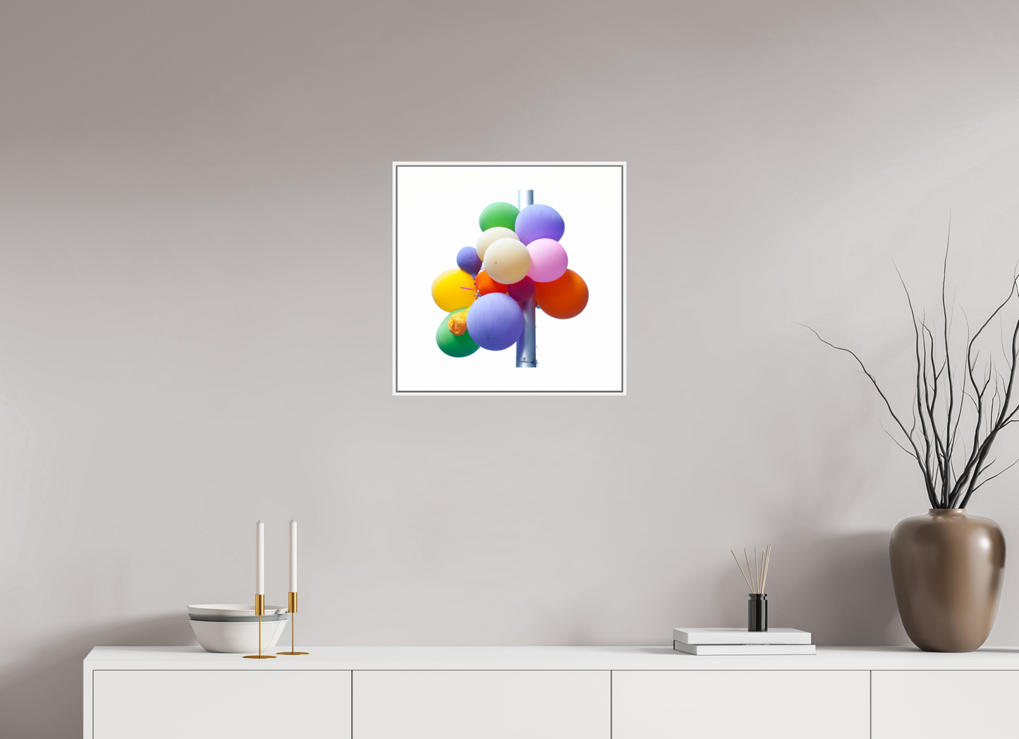 Colorful Ballons Tied to a Lamp Post