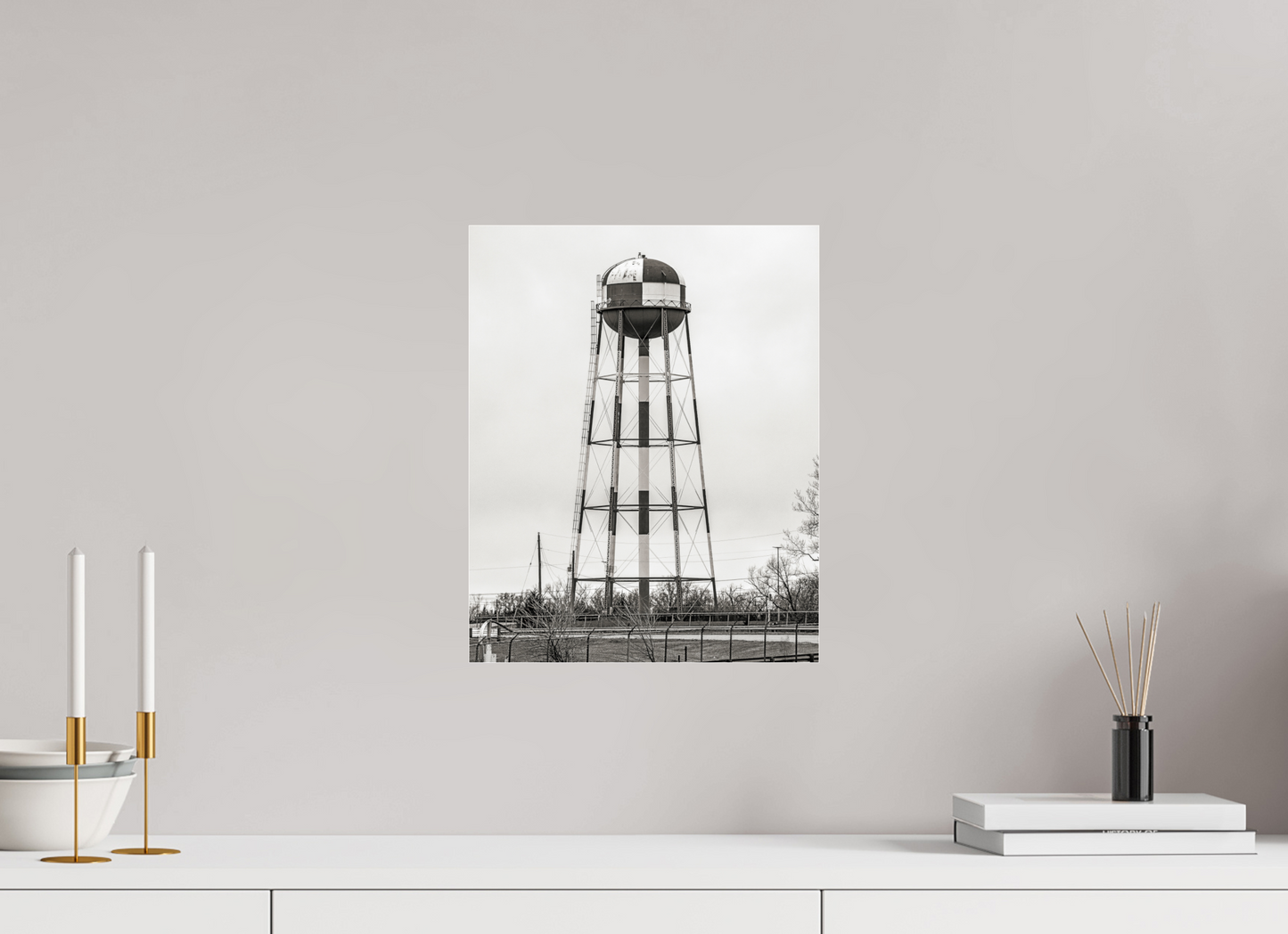 12 x 15″, Frameless Acrylic Glass Checkered Water Tower