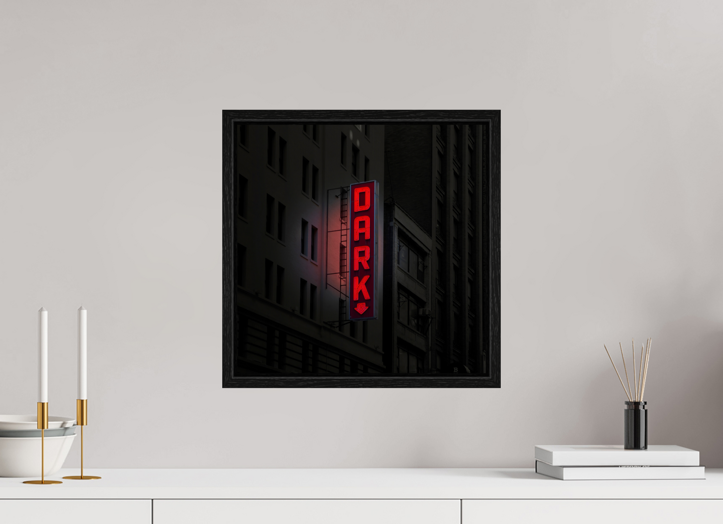 15 x 15″, Floater Frame Dark Neon