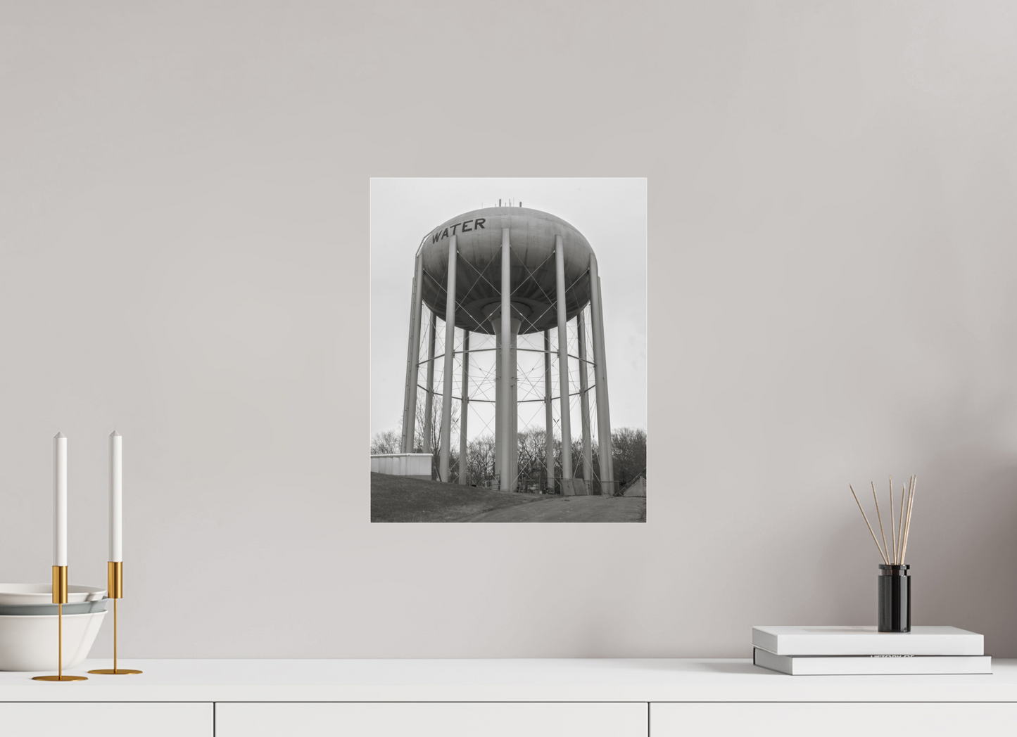 12 x 15″, Frameless Acrylic Glass Grey Water Tower
