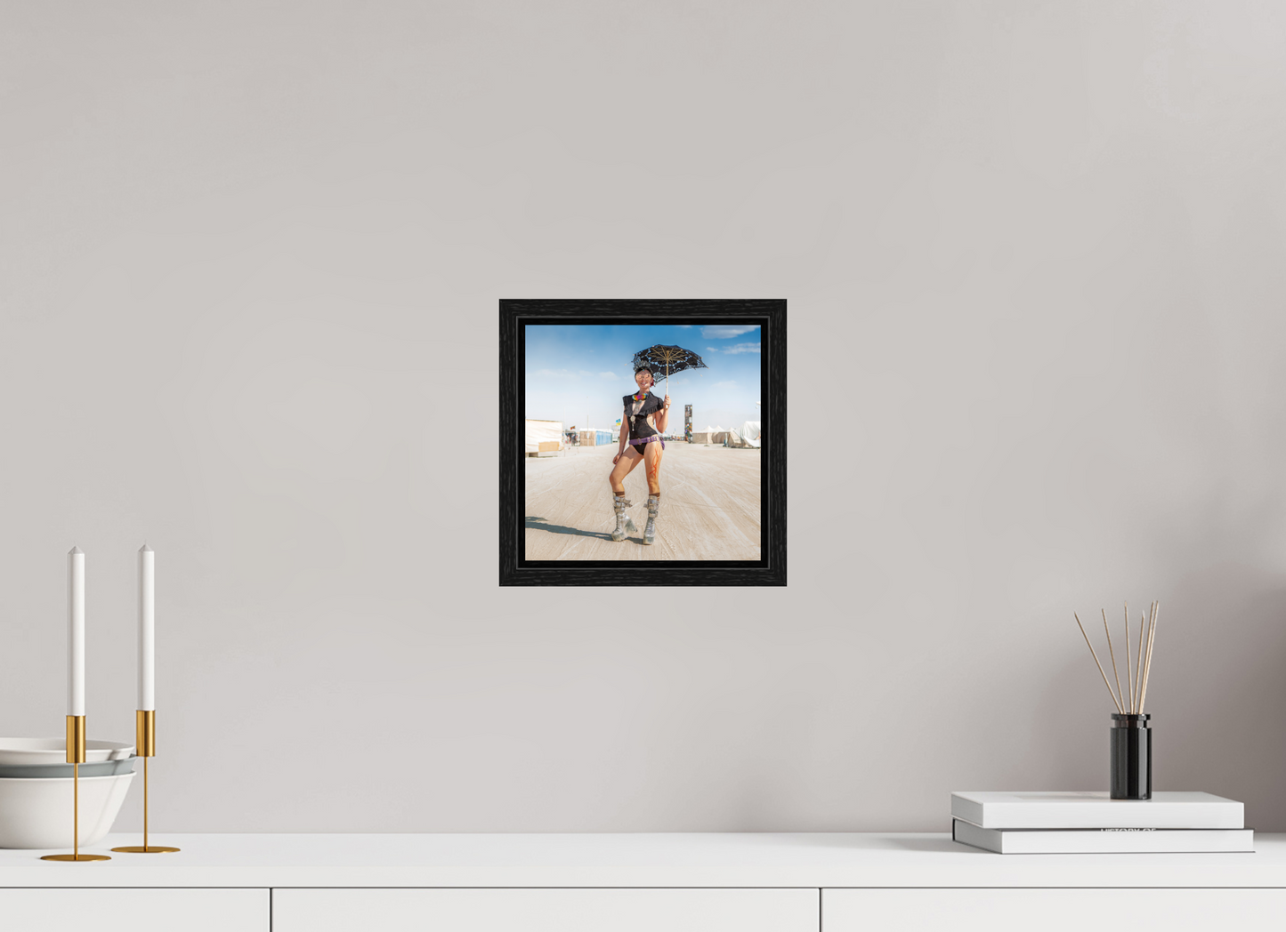 8 x 8″, Floater Frame Burning Man - Attendee with Parasol