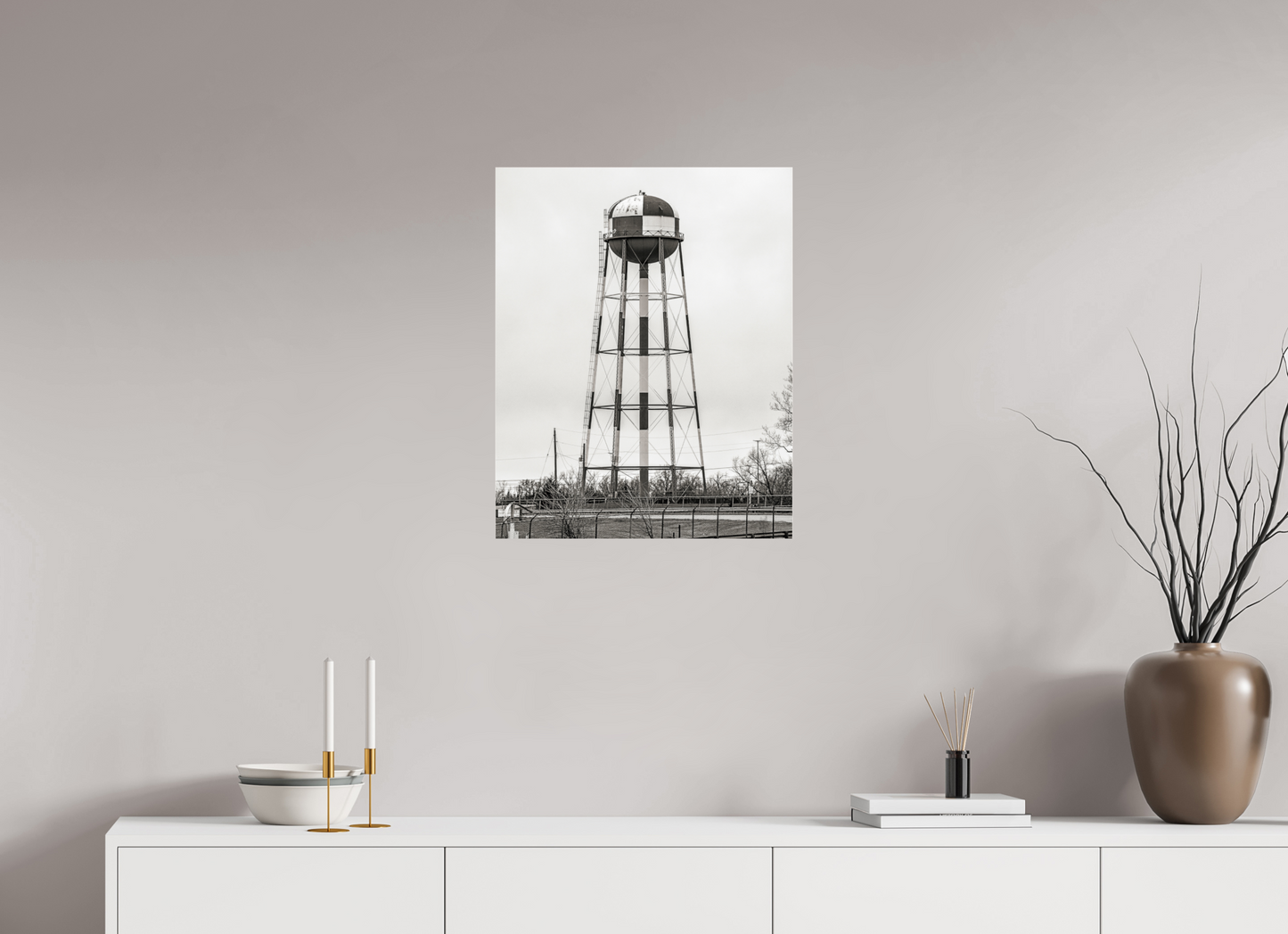 20 x 25″, Frameless Acrylic Glass Checkered Water Tower