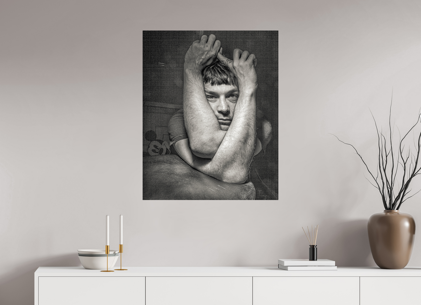 28 x 35″, Frameless Acrylic Glass Michael Alig with Mickey Mouse