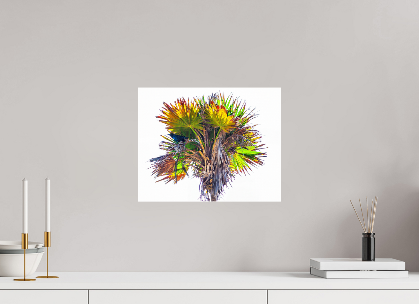 15 x 12″, Frameless Acrylic Glass Black Bird in Palm Tree