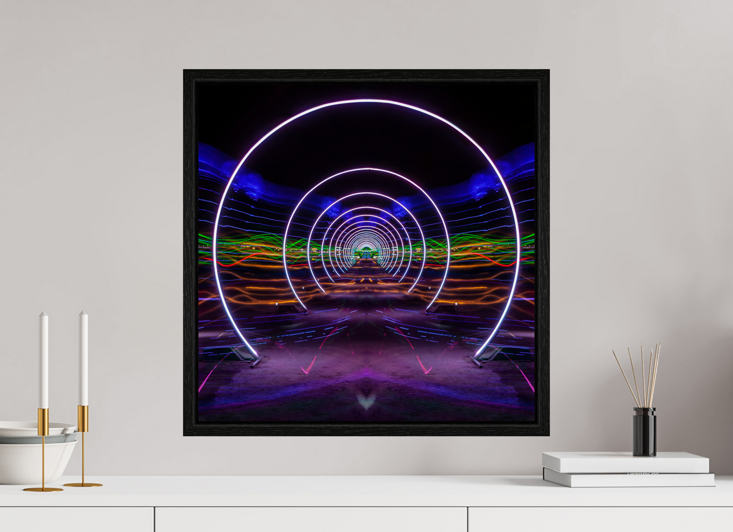 20 x 20″, Floater Frame Burning Man - Concentric Circles of Light
