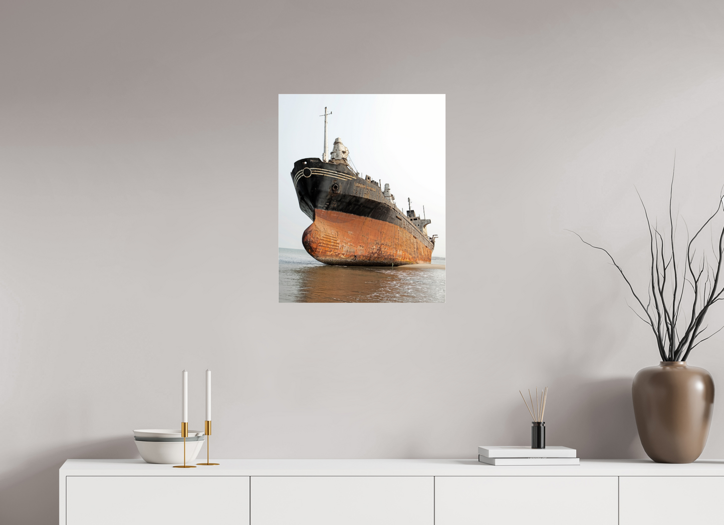 20 x 25″, Frameless Acrylic Glass Beached Ship Angola