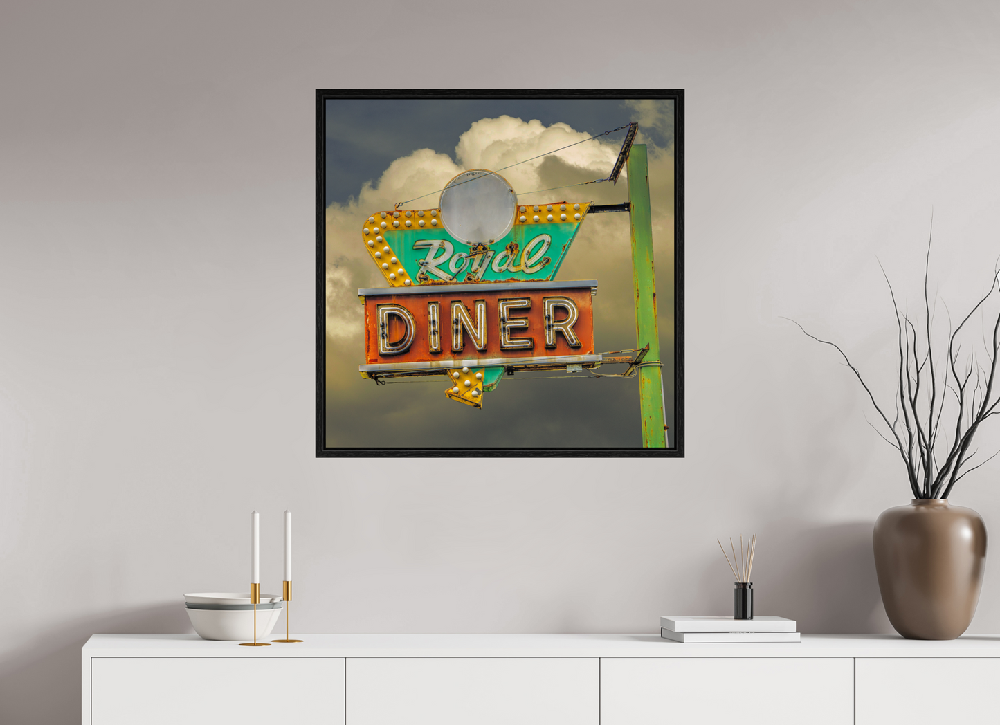30 x 30″, Floater Frame Royal Diner Sign