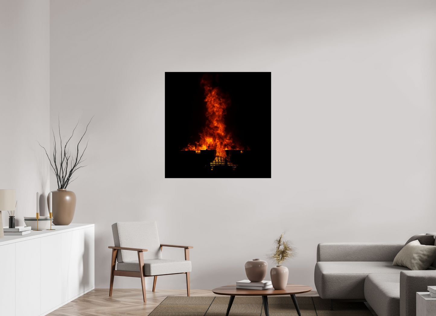 40 x 40″, Frameless Acrylic Glass Burning Man - Flames