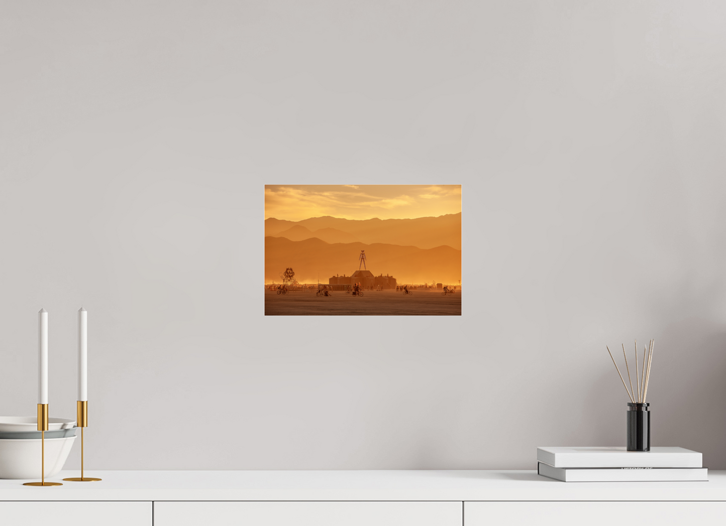 12 x 8″, Frameless Acrylic Glass Burning Man - Burning Man and Mountains