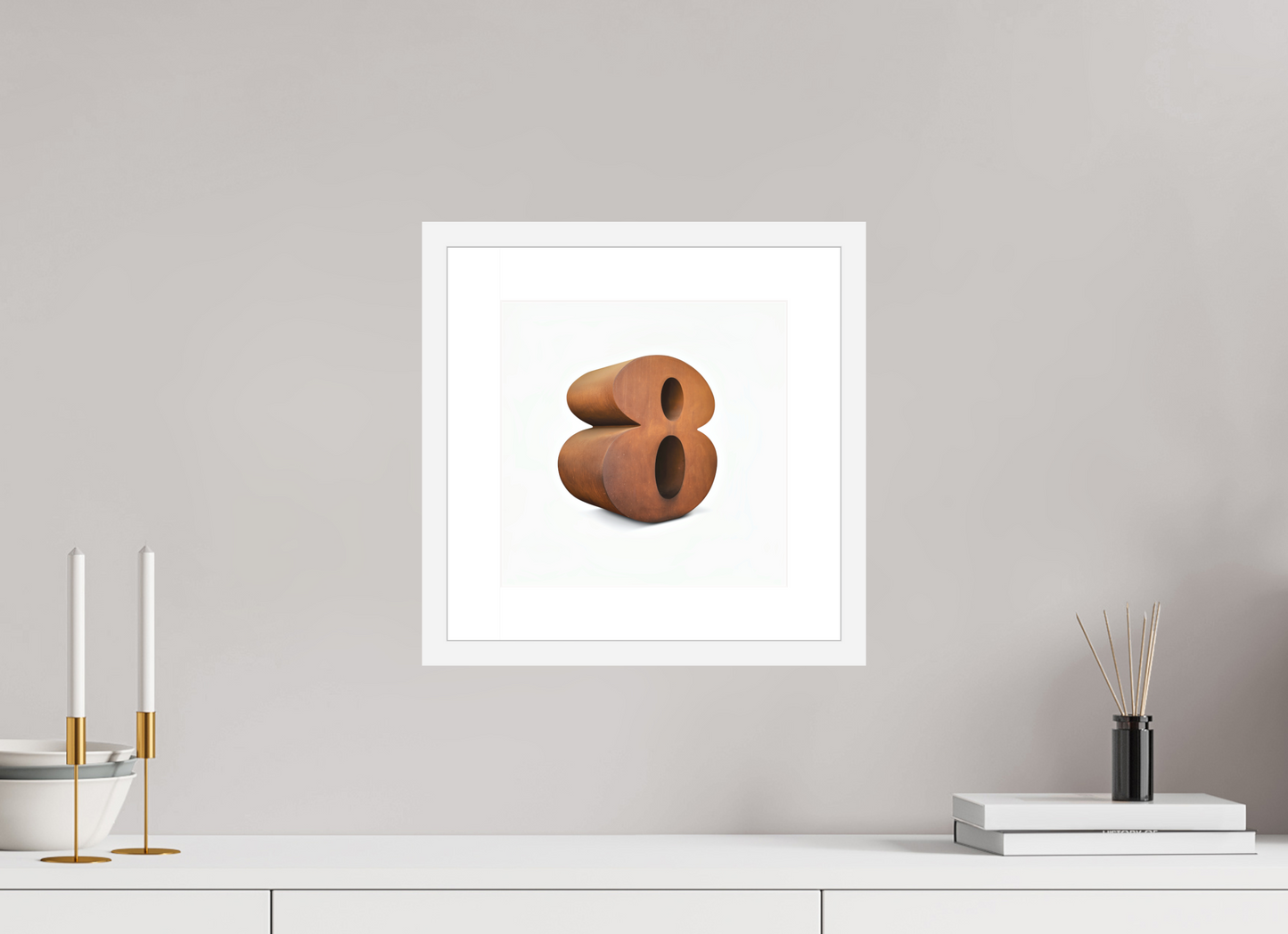 10 x 10″, Solid 0.8" White Wood Frame With 2" Natural White Passe-Partout with Museum Glass Number 8