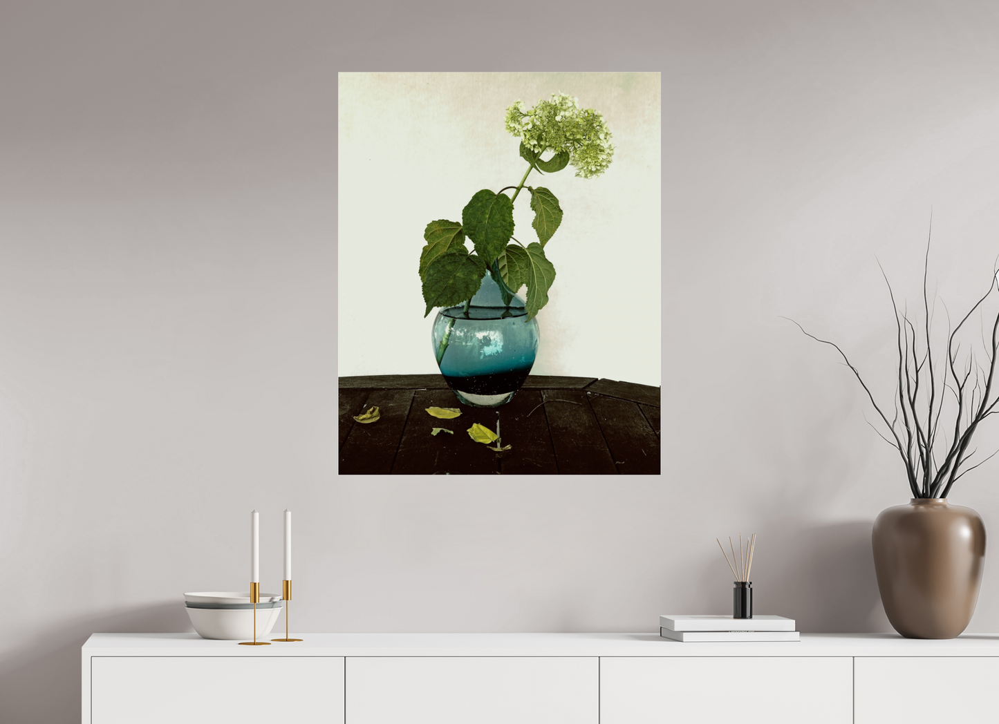 28 x 35″, Frameless Acrylic Glass Flower in Vase on Table