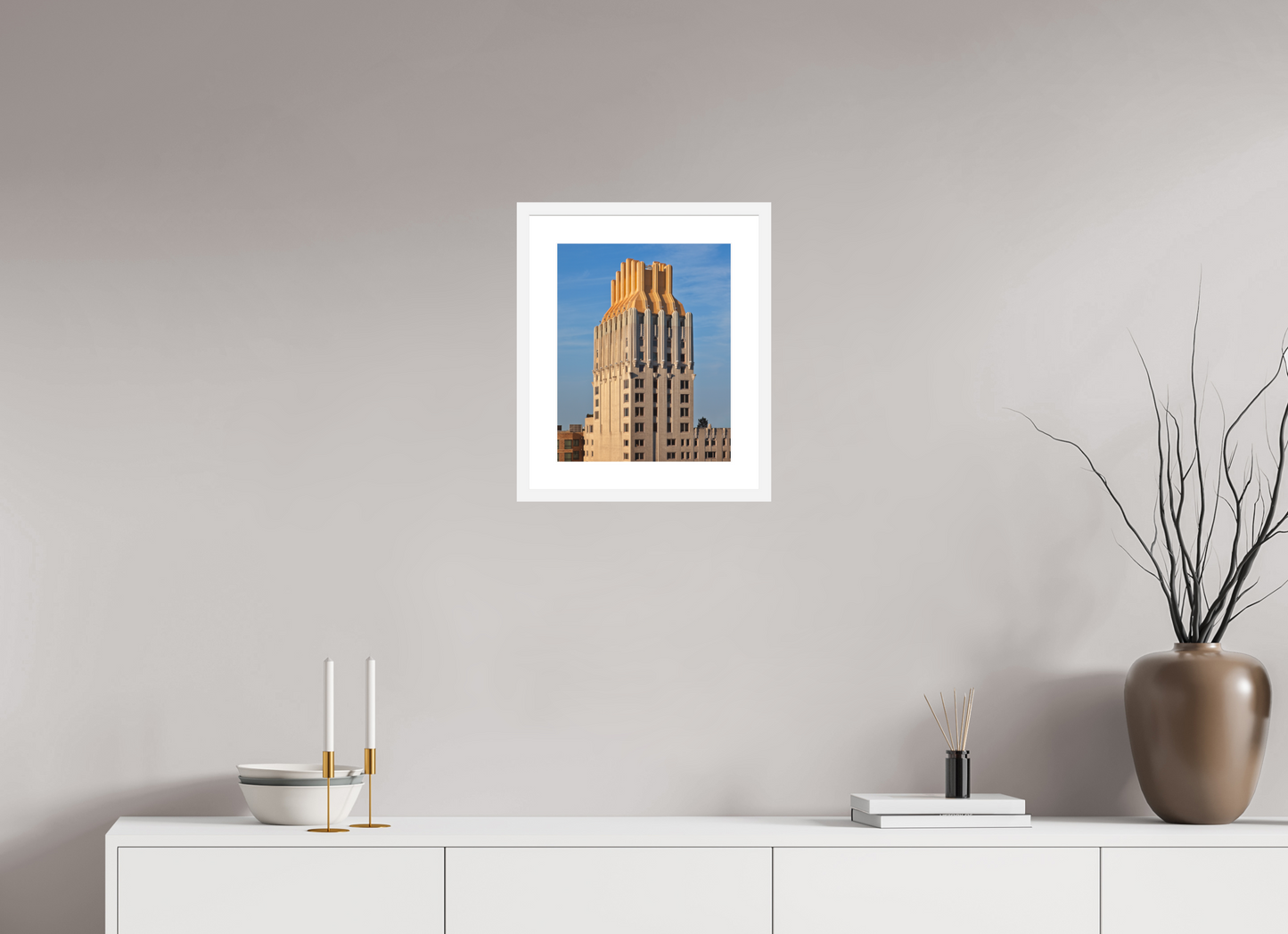 12 x 15″, Solid 0.8" White Wood Frame With 2" Natural White Passe-Partout with Museum Glass Barbizon Plaza Hotel