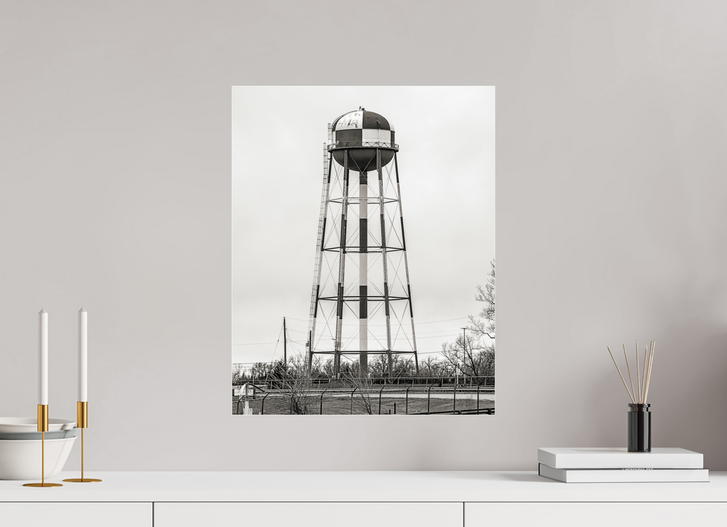 16 x 20″, Frameless Acrylic Glass Checkered Water Tower