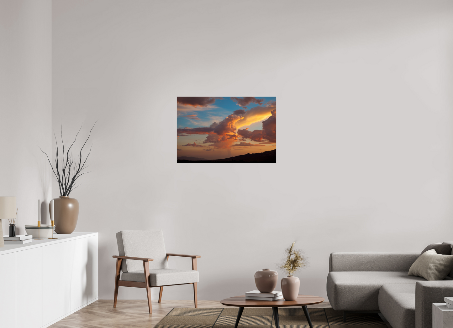 36 x 24″, Frameless Acrylic Glass Sunset Clouds and Mountains