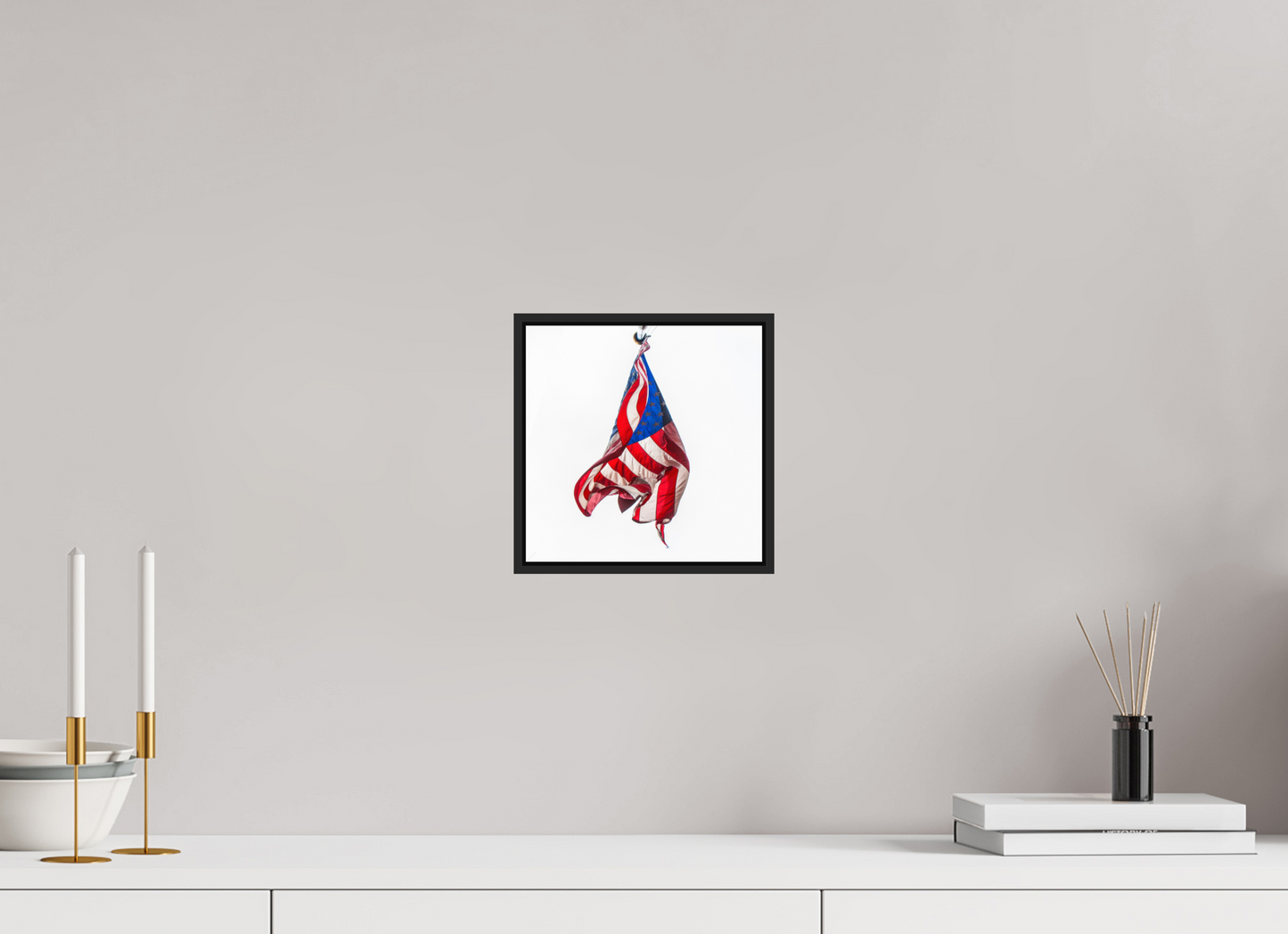 8 x 8″, Black Matte Frame, No Border Crumpled USA Flag