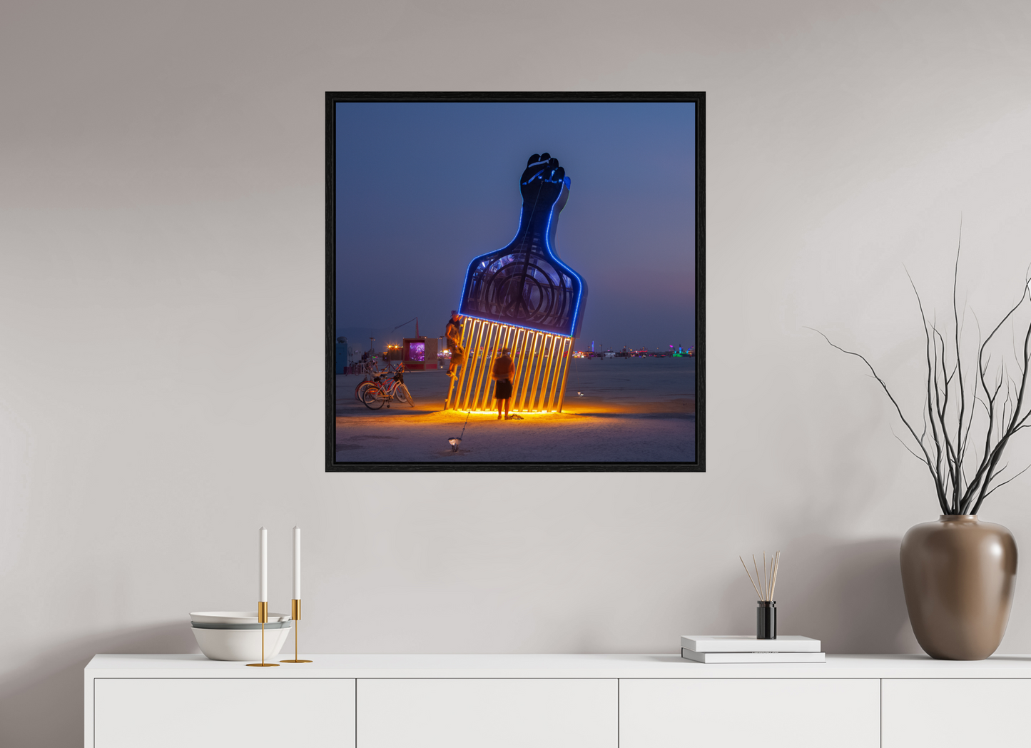 30 x 30″, Floater Frame Burning Man - Fro Pick