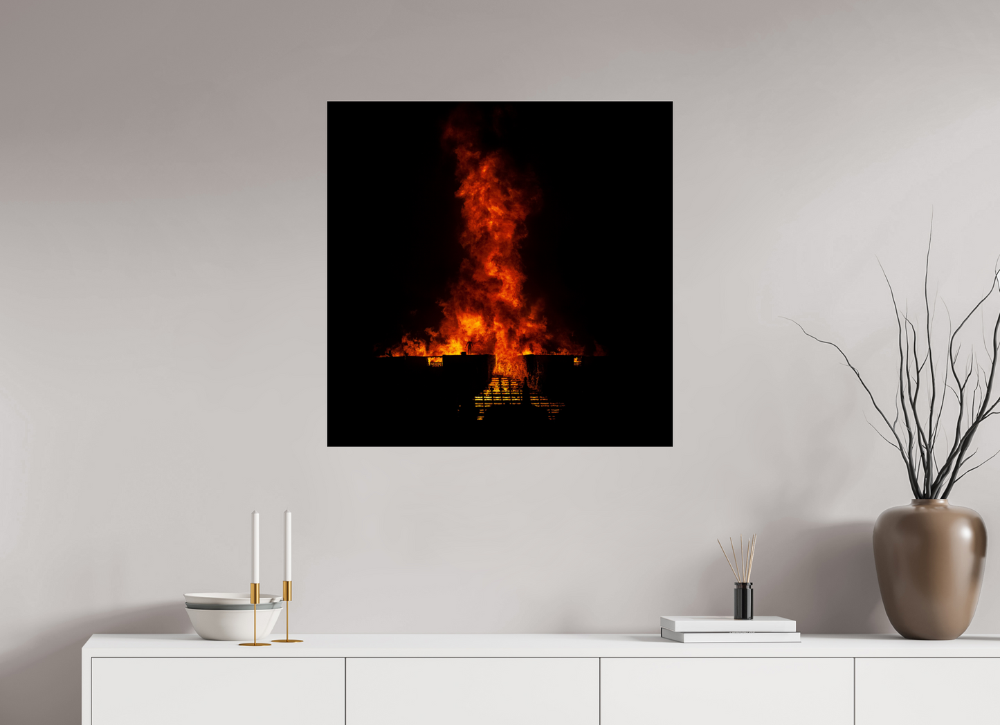 30 x 30″, Frameless Acrylic Glass Burning Man - Flames