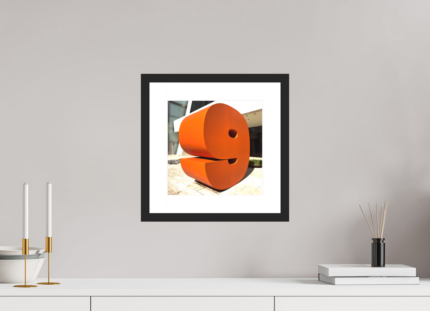 10 x 10″, Solid 0.8" Black Wood Frame With 2" Natural White Passe-Partout with Museum Glass Number 9