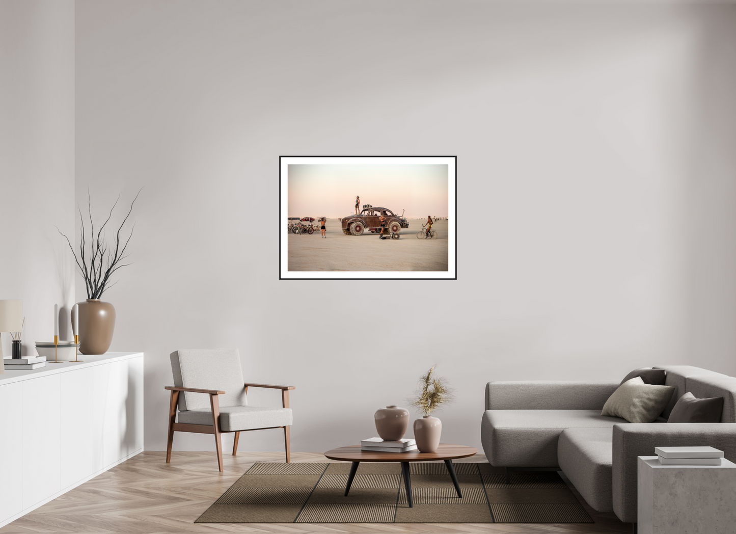 45 x 30″, Black Matte Frame Burning Man - Art Car Large VW FF