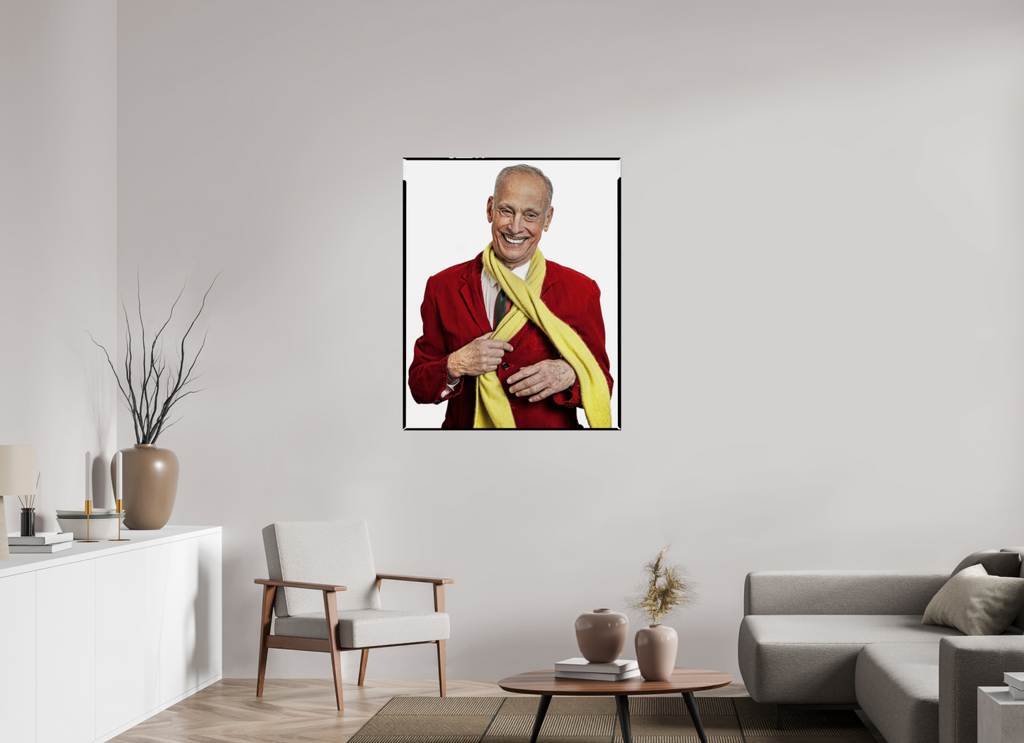 35 x 43.7″, Frameless Acrylic Glass Director John Waters in Red Jacket