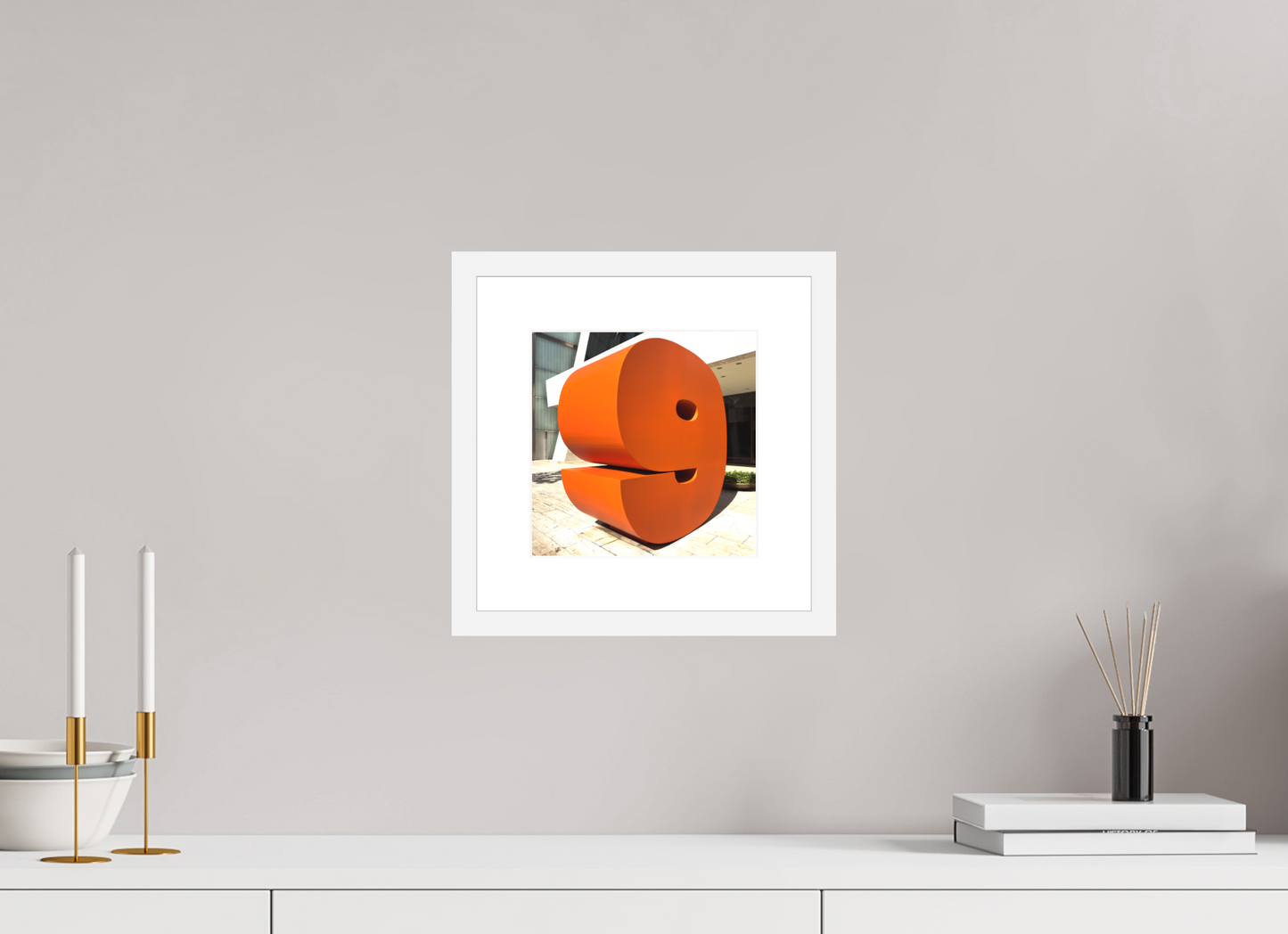 8 x 8″, Solid 0.8" White Wood Frame With 2" Natural White Passe-Partout with Museum Glass Number 9