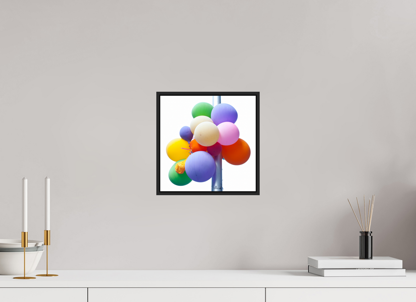 Colorful Ballons Tied to a Lamp Post