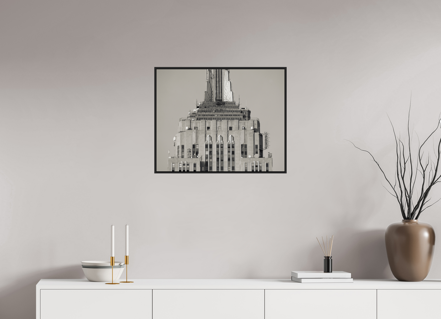 25 x 20″, Black Matte Frame, No Border Top of the Empire State Building