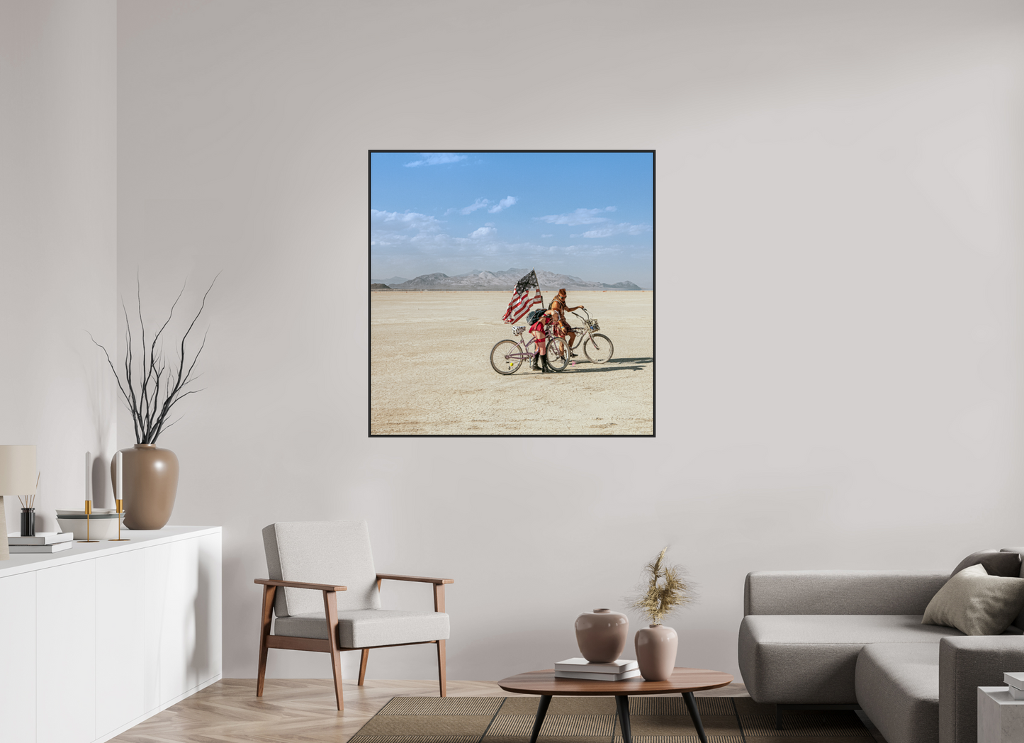 Burning Man - Two with Bikes and USA Flag