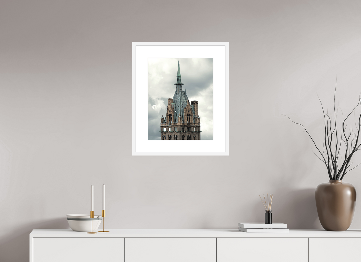 16 x 20″, Solid 0.8" White Wood Frame With 3" Natural White Passe-Partout with Museum Glass The Sherry Netherland Hotel