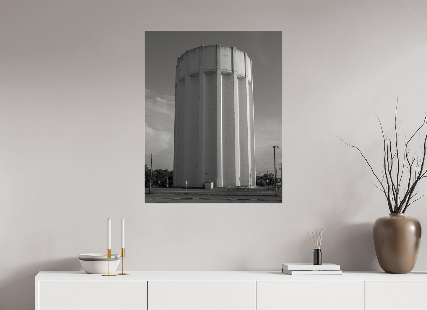 28 x 35″, Frameless Acrylic Glass Ribbed Water Tower Kansas
