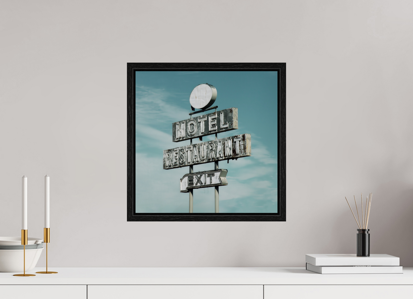 15 x 15″, Floater Frame Motel Restaurant Exit Sign