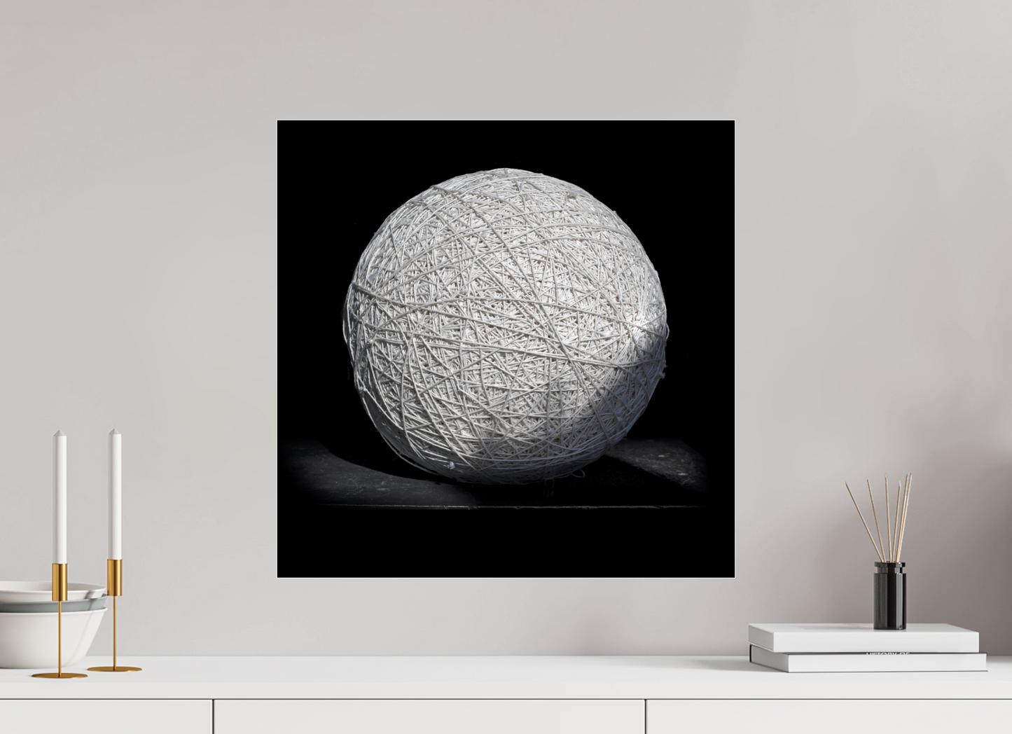20 x 20″, Frameless Acrylic Glass Ball of String