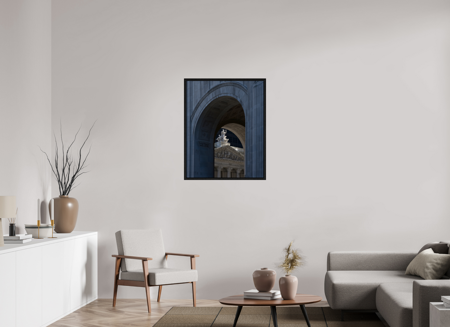 28 x 35″, Floater Frame Arches with Sculptures