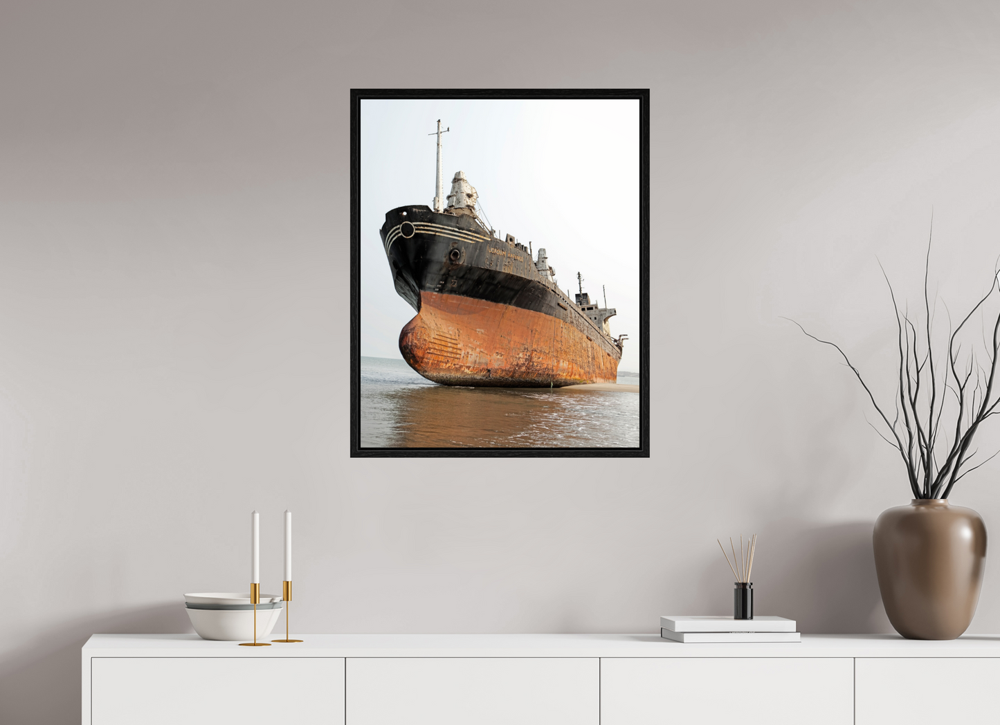 24 x 30″, Floater Frame Beached Ship Angola