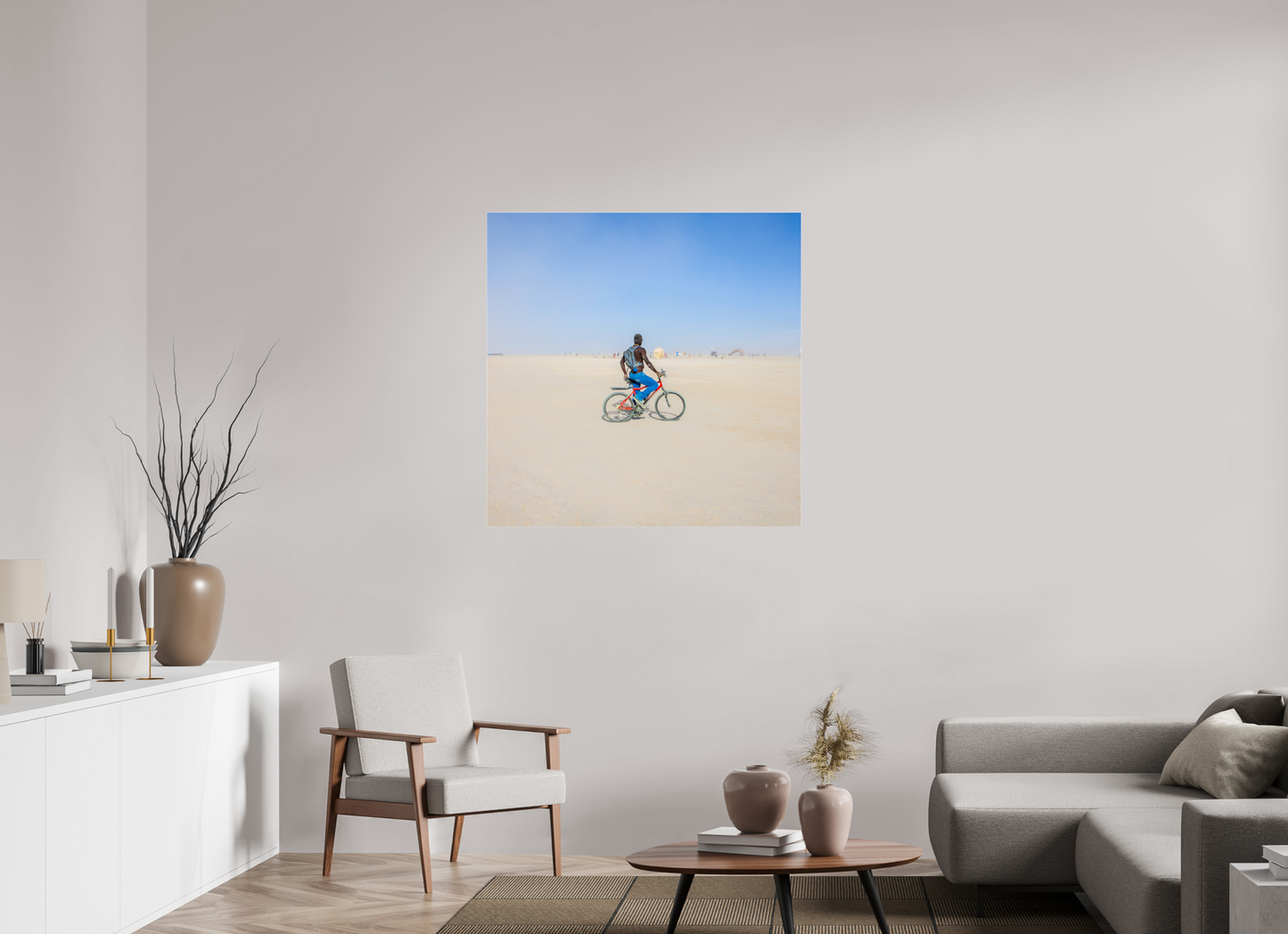 40 x 40″, Frameless Acrylic Glass Burning Man - Man on Red Bike