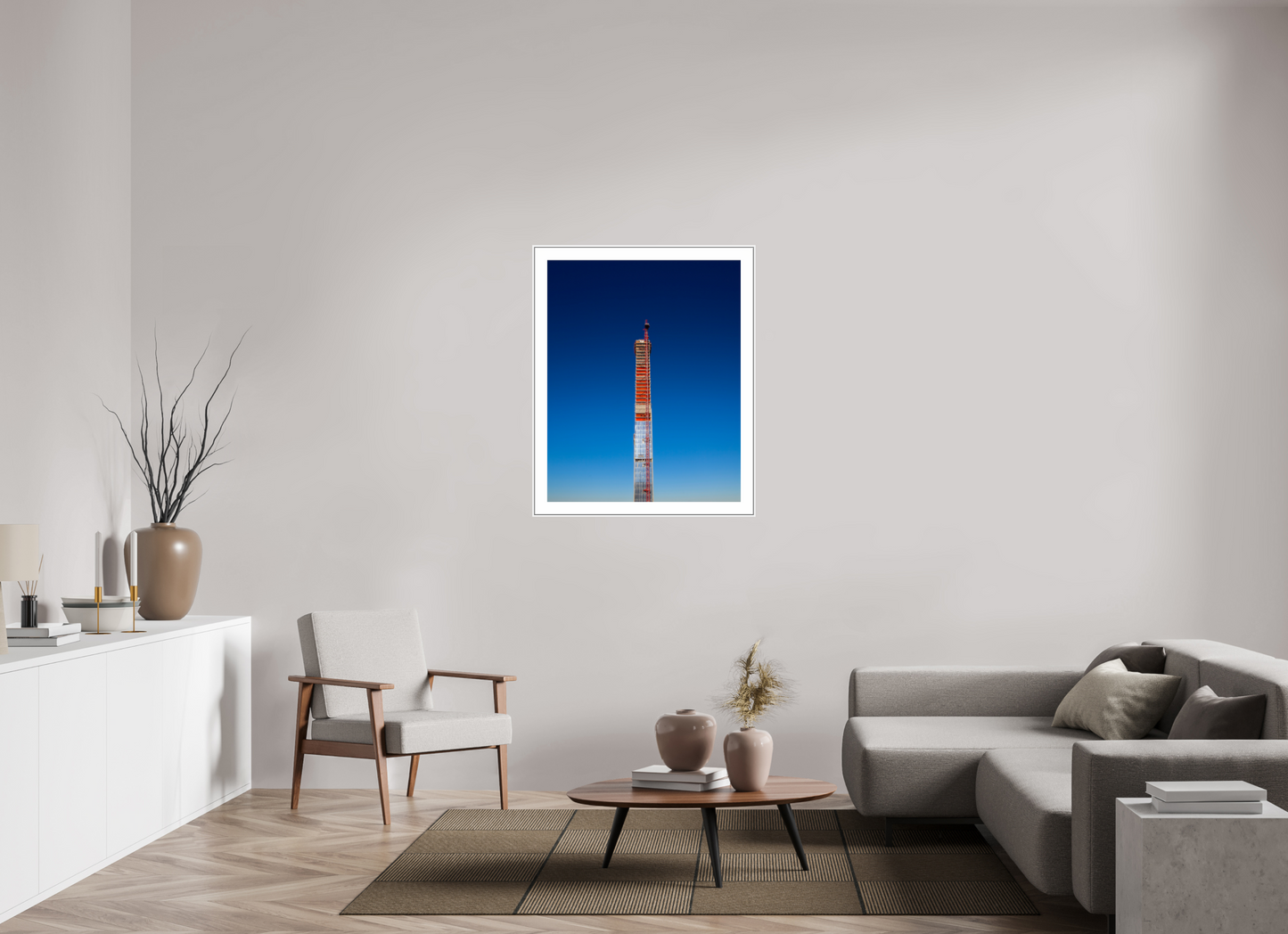 31 x 38.7″, White Matte Frame Steinway Tower Under Construction