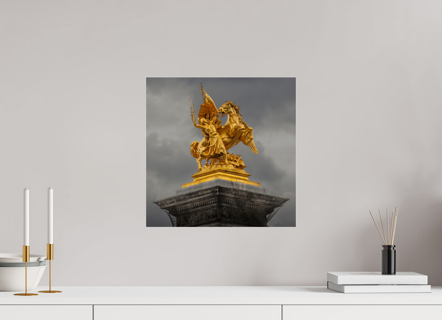 15 x 15″, Frameless Acrylic Glass Pegasus and Fame Sculpture