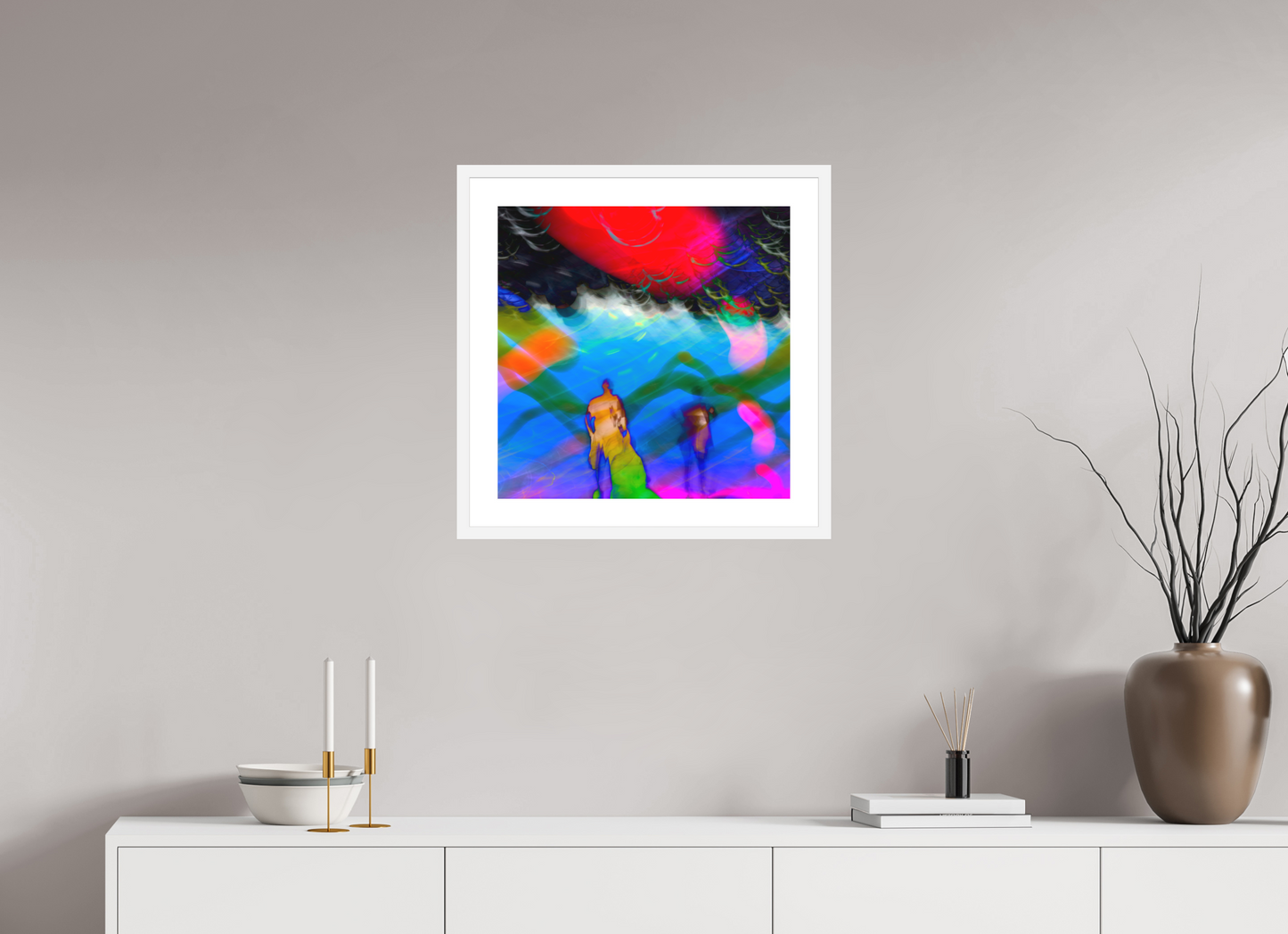 20 x 20″, Solid 0.8" White Wood Frame With 2" Natural White Passe-Partout with Museum Glass Abstract No. 8964