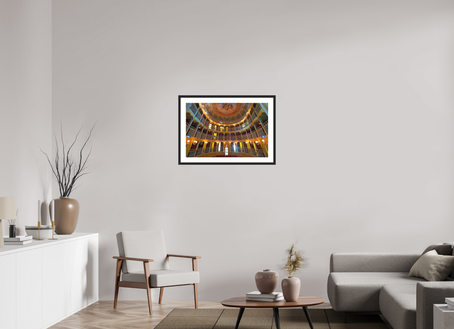 30 x 20″, Solid 0.8" Black Wood Frame With 2" Natural White Passe-Partout with Museum Glass Palazzo Dei Consoli Theatre France