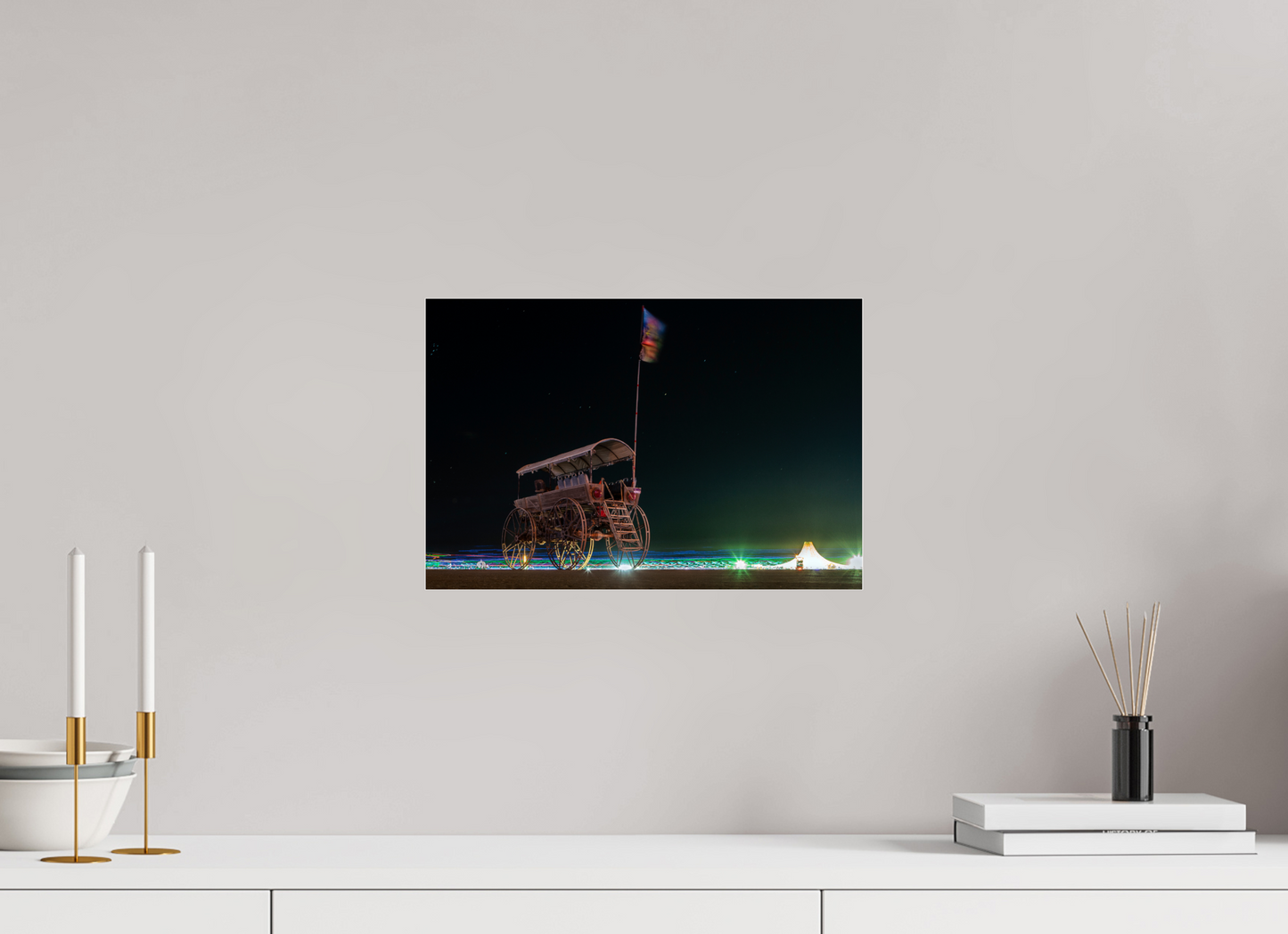 15 x 10″, Frameless Acrylic Glass Burning Man - Art Car with Flag