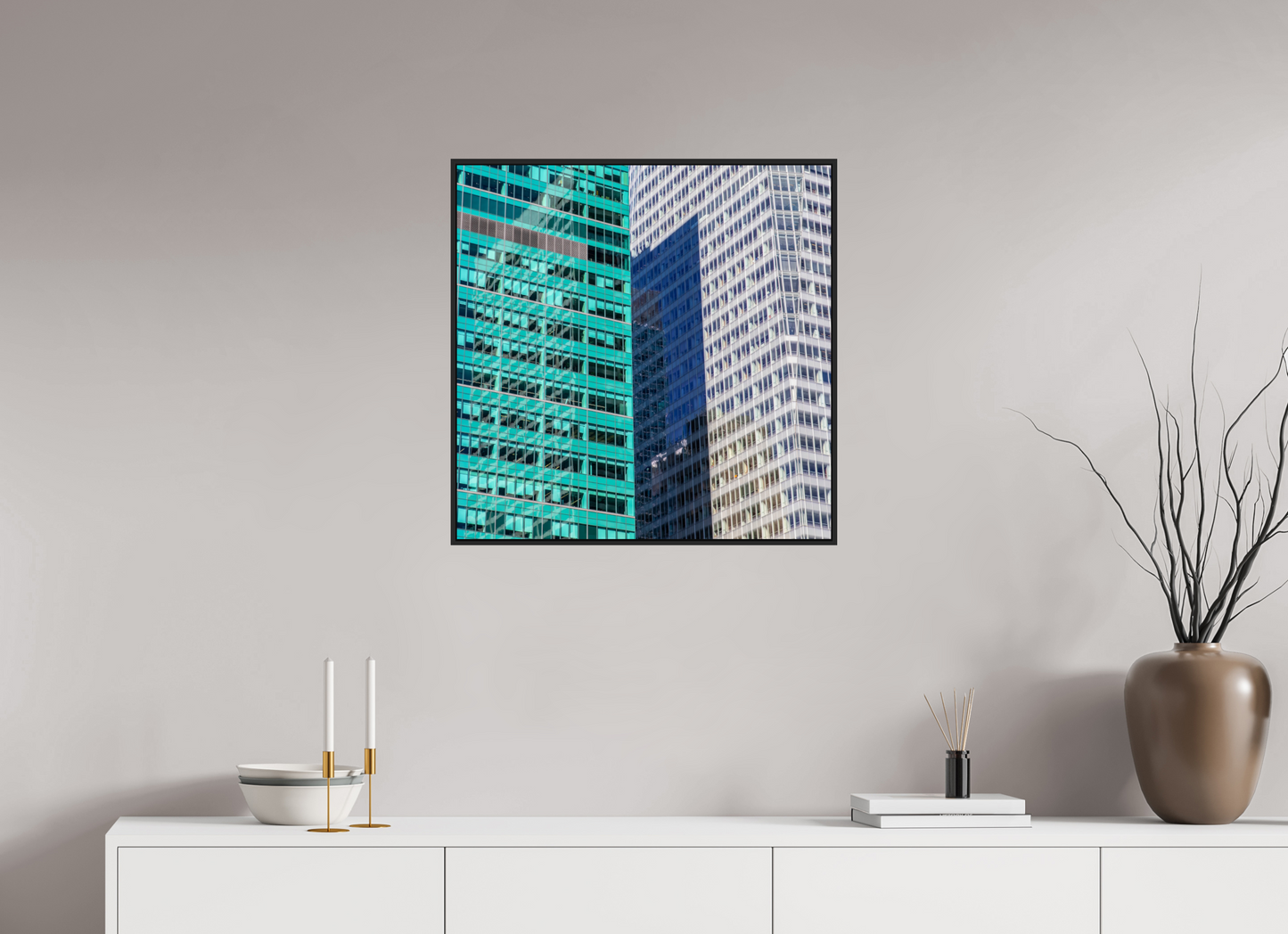 Green and White Office Buildings