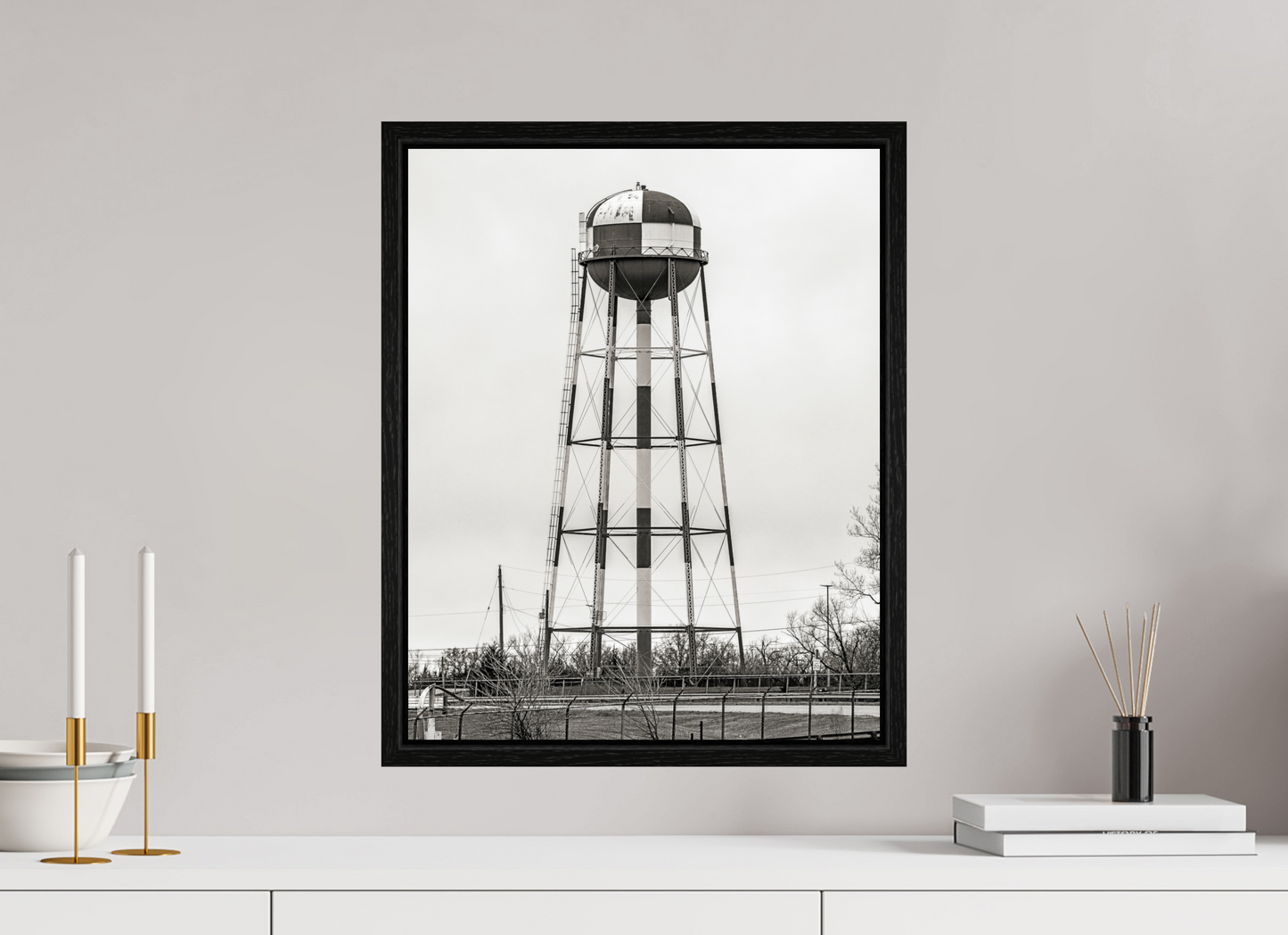 16 x 20″, Floater Frame Checkered Water Tower