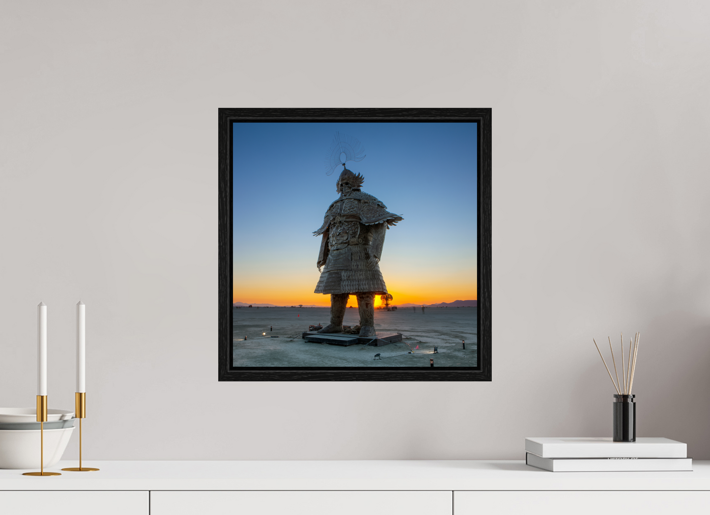 15 x 15″, Floater Frame Burning Man - The Samurai