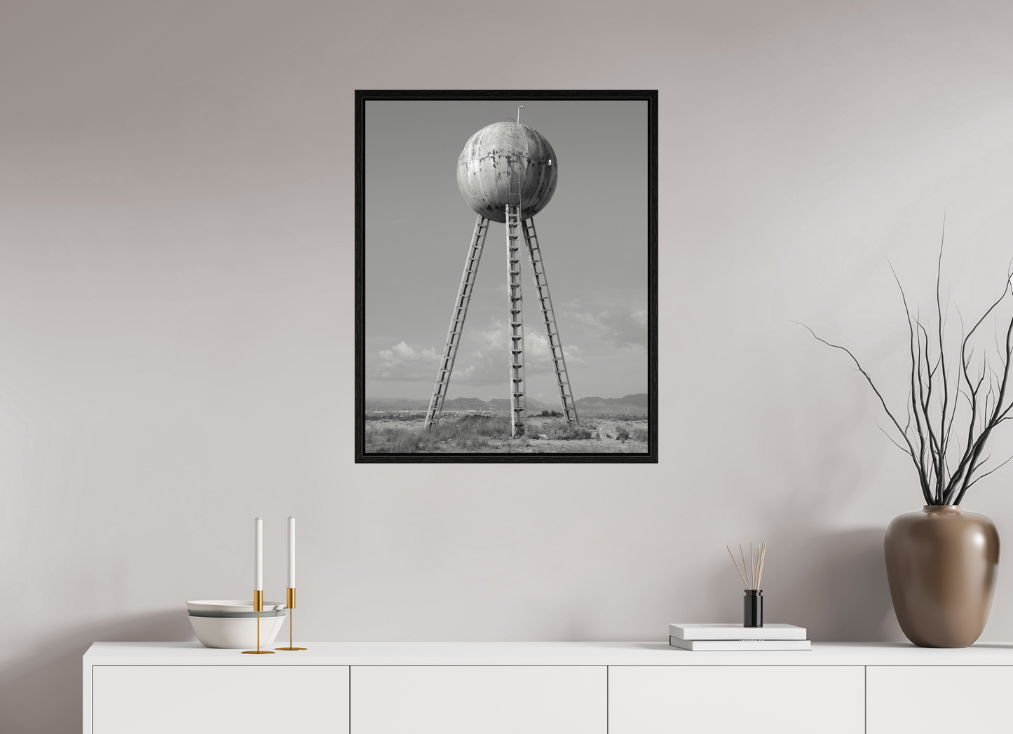 24 x 30″, Floater Frame Spherical Water Tower