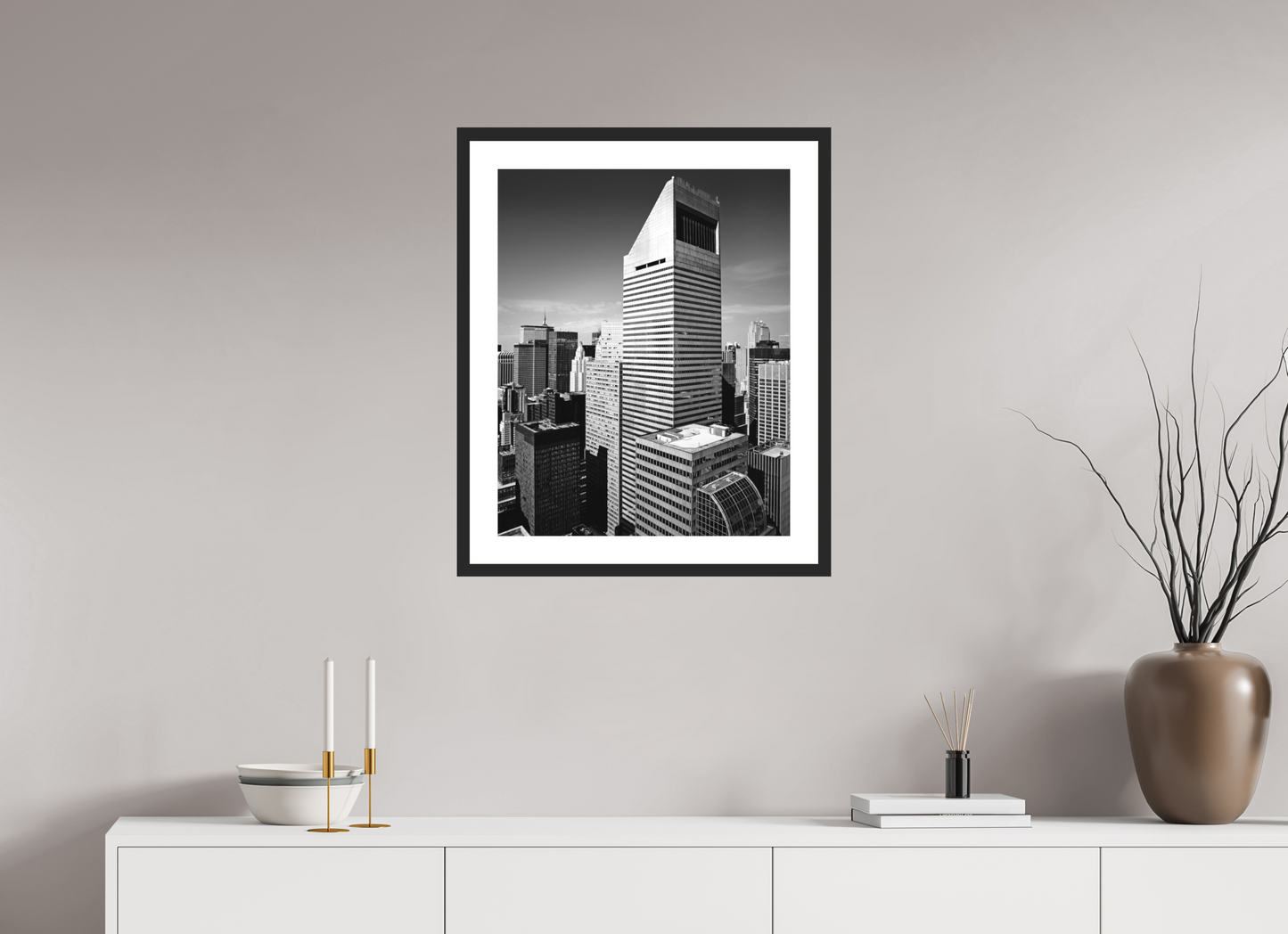 20 x 25″, Solid 0.8" Black Wood Frame With 2" Natural White Passe-Partout with Museum Glass Citigroup Tower