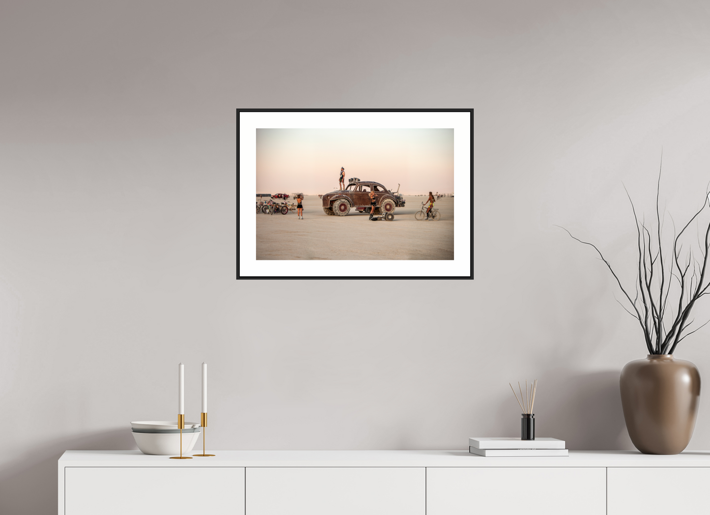 24 x 16″, Black Matte Frame Burning Man - Art Car Large VW FF